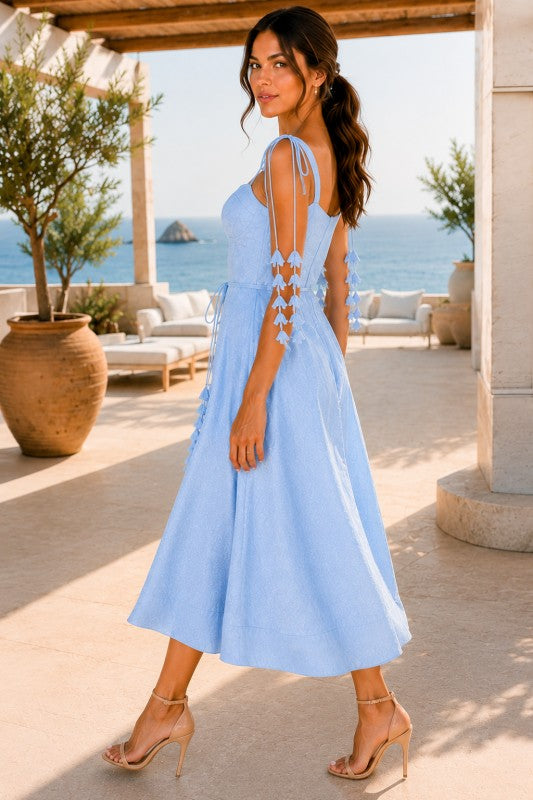 VESTIDO MIDI BLUE LINEN