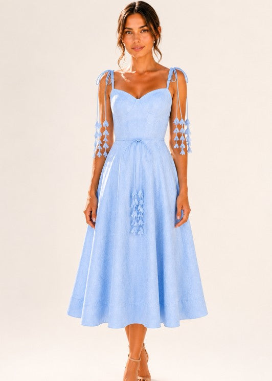 VESTIDO MIDI BLUE LINEN