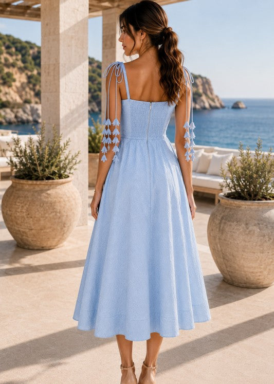 VESTIDO MIDI BLUE LINEN